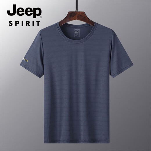 JEEP SPIRIT夏季薄款冰丝速干t恤男宽松大码运动休闲圆领透气冰丝上衣T恤 JEEP6628男深灰LAY LOW 2XL 男140-155斤