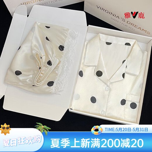 Yalu pajamas for women in summer ice silk cool shorts shorts suit sweet polka dot summer spring and summer women's home clothes #YX-9214 L [99-115]Jin[Jin equals 0.5 kg]