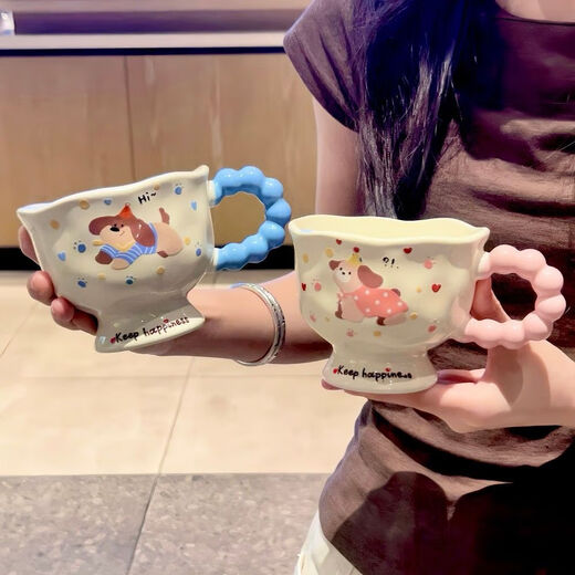 Mug with good-looking puppy ins style ceramic water cup gift box souvenir birthday gift for girls breakfast cup cute pink puppy single cup