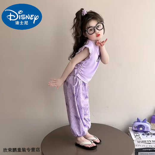 迪士尼宝宝女童夏装套装新款儿童洋气飞袖背心库洛米女宝夏季休闲韩版两件套 紫色  120 建议110-120cm3-4岁 库洛米