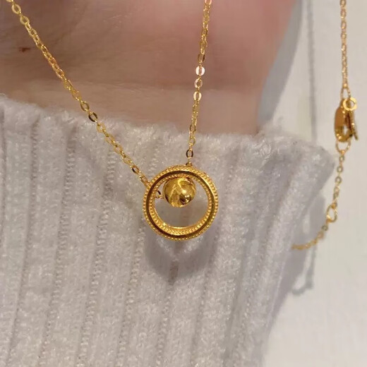 BMOI Old Phoenix 999 gold pure gold gold-plated silver cat's eye necklace transfer bead pendant women's 24K Shilai transfer clavicle chain 0.01g Fat Donglai same style Ball bead ring necklace Fat Donglai same style