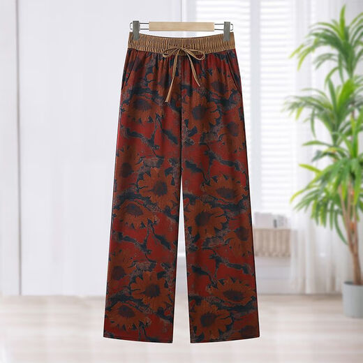 WEWWE SUMME MINE ÉLASTIQUE SATIN SATIN IMPRIMÉ PANTAGE DROITE G Pantalon décontracté à la mode et polyvalente de la mère d'âge moyen [Authentique 9898] 2xl Recommandé 85-110jin [Jin est égal à 0,5 kg]