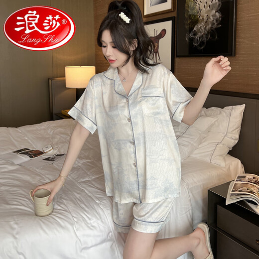 Langsha (Langsha) Drei-teiliger Pyjama für Frauen 2025 NEUER SOMMER INTERNEHME CORING Sweet Chinese Style Painting Casual Home Clothing LJE-691 [Drei-teiliges Set] 2xl [135-155jin [Jin gleich 0,5 kg]]