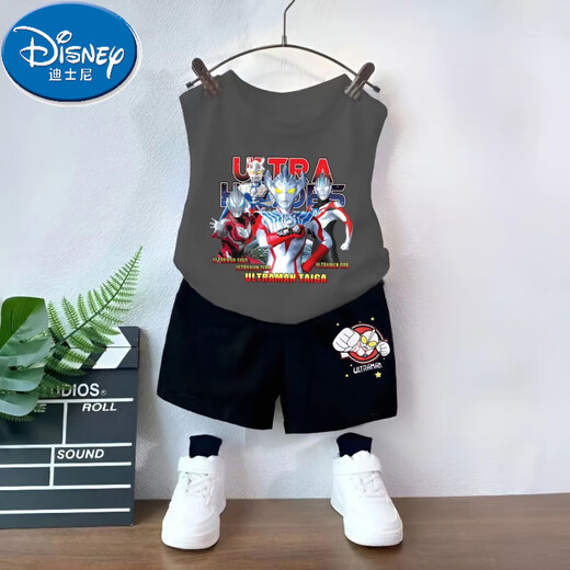 迪士尼（Disney）男童夏装儿童套装夏季纯棉男宝宝短裤背心休闲运动套装洋气两件套 靛蓝背心T983+黑短裤T273 110 cm 建议身高100-110CM