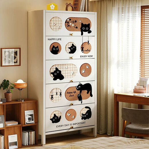 Yuhuade Stahlschuhschrank Haushaltstür Eingangseingangsschrank gegen die Wand integrierter Schuhschrank mittelstaudfest mit großer Kapazität Schuhschrank 11-Level 900*350*1695 [Retro niedliche Katze]