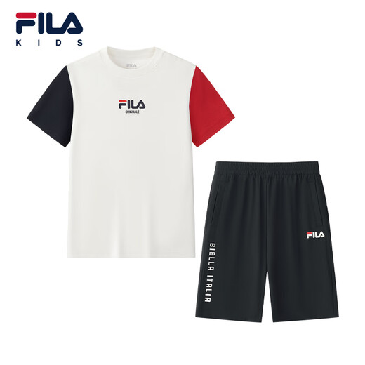 
FILA [Set] Fila Children's Short Sleeve T-Shirt Shorts 2025 Autumn New Casual Two-Piece Set Yunmu White-WT 150
