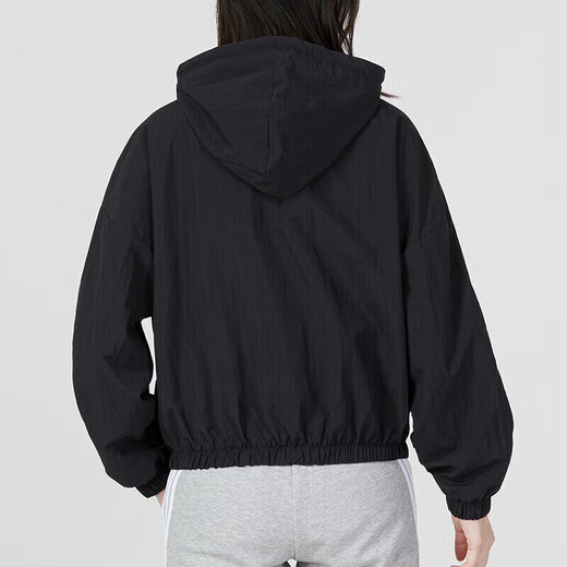 阿迪达斯（adidas）外套女 2025夏季新款运动休闲服时尚防风衣连帽开衫透气夹克上衣 梭织连帽/三条纹/黑色/偏小一码 S (160/84A)