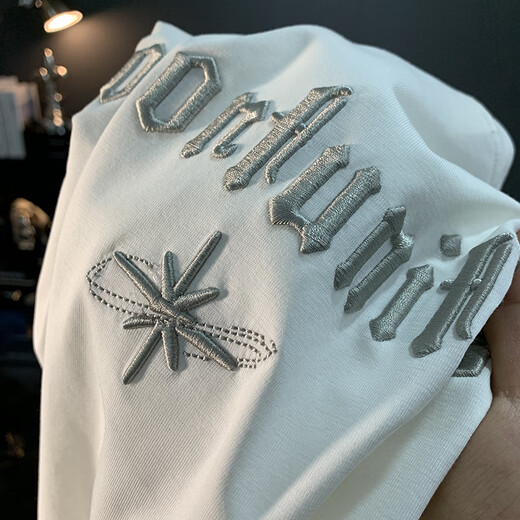 DK2025 Neues gestickte Kurzärärmel-T-Shirt für Männer Sommer weiß dünn einfaches T-Shirt Soft Casual halbärmelige Top White 6 Printed JSW9923 M