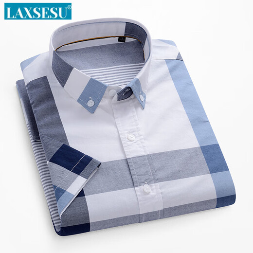 LAXSESU SOMMER SOMME SELLEVE HIMERE HIMEREN Oxford Sleeve Business Casual Young und atmungsaktives, dünnes Plaidhemd D-702: Kurzarmstil 38