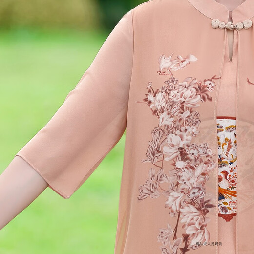 Piercadan Fat Mom Summer Cheongsam Dress Summer Chiffon Skirt Large Size 2025 New Middle-aged Women's Summer Temperament 6628 Lotus Color 6XL Recommended 160-0Jin [Jin equals 0.5 kg]