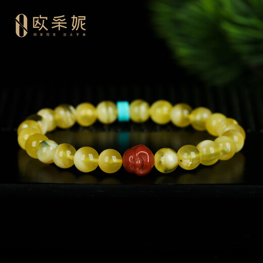 OUCERNY beeswax bracelet natural amber raw stone gold twisted round beads multi-treasure diy gold and white beeswax with southern red Buddha head bracelet for women