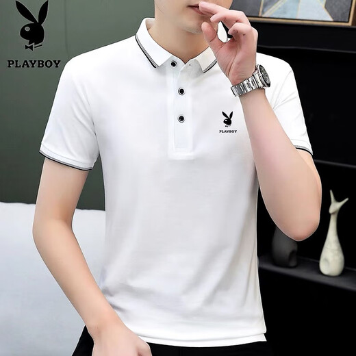 Playboy (Playboy) High-End-Herren neuer pures Baumwollpolo-Hemd Kurzarm High-End Casual Modable Revers Slim Summer T-Shirt Herren bequem 826 Pure Cotton Dark Grey Model M Empfohlen 90-110jin [Jin gleich 0,5 kg]