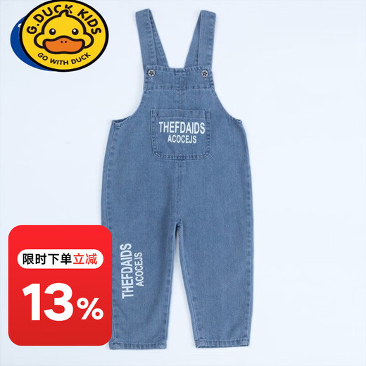 G.DUCKKIDS baby denim overalls for spring and autumn boys and girls thin open style cute children's style baby soft jeans blue girls letter 100 can be opened crotch