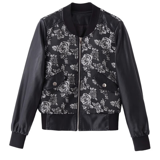 
ROMON (ROMON) jacket for women's black leather jacket for spring and autumn 2025 new fashion high-end and super good looking small motorcycle short jacket black M
