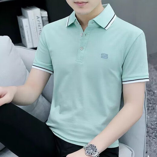 
LA Hailan Home HLA same mercerized cotton short-sleeved T-shirt for men's business polo. Slim lapel top 5012-Blue L