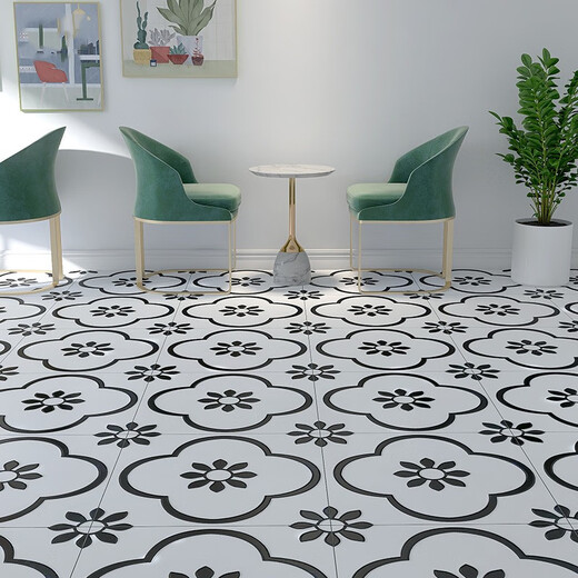 All-Ceramic Nordic 60*60 Schwarz-Weiß-Blumenfliesen-Restaurant-Bekleidungsgeschäft Badezimmer Anti-Rutschgeschäft Kee-resistente Bodenfliesen 6627 600*600
