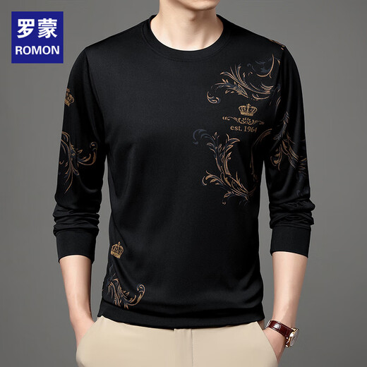 Romon (Romon) mittlerer und junger Sommereis-Eisseice Long-Ärmeln T-Shirt Dünner runder Hals 2023 Neuer Männer mit mittleren Altersbasis T-Shirt Trend B6627 Upper Green M 165/105/48100-120jin [Jin gleich 0,5 kg]