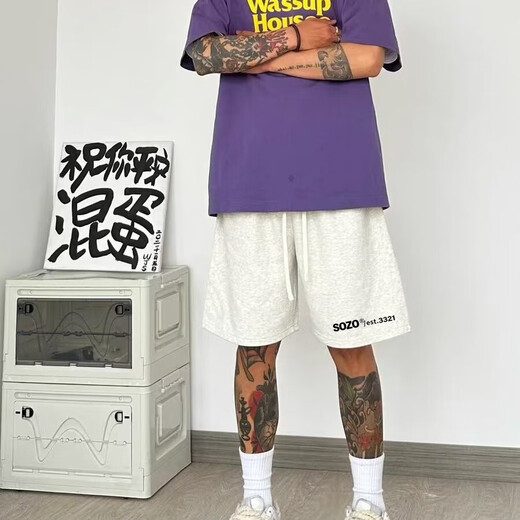 Black Box White American Retro Shorts Summer New Fashion Brand de moda Simple y versátil Shorts Sports HQWP-D695 Gray XL