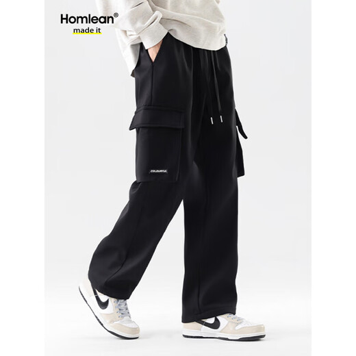 Homlean American work pants men's spring and summer windproof trend functional straight-leg casual long trousers 2350 black L