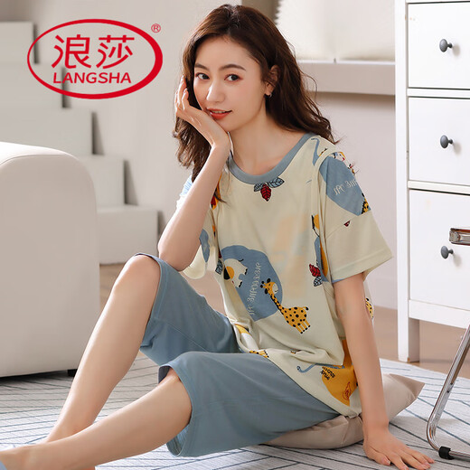 LangSha pure cotton summer short-sleeved 7-point pants breastfeeding pajamas for women, pregnant, postpartum and postpartum breastfeeding thin large-size confinement suit DNN3524 3XL [160-180Jin [Jin equals 0.5 kg]]