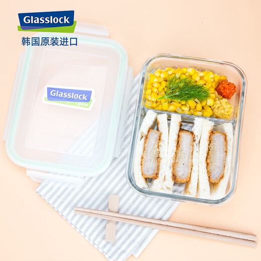 
GLASSLOCKglasslock imported glass lunch box with partition Microwave heating fresh-keeping box Office worker lunch box Separation 670ml + length 695ml + brand bag + tableware