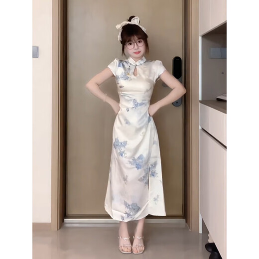 Yun Xun Rock für Frauen im Sommer 2025 Neues chinesisches Stil Zen Cheongsam für Frauen im Sommer neue kleine Stehkragen Schnalle 9859 Cheongsam XL