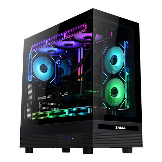 先马（SAMA）惊鸿 黑色ATX海景房游戏电脑主机箱 270°全景/双面玻璃/支持360水冷/9风扇位/427mm长显卡/U2+U3