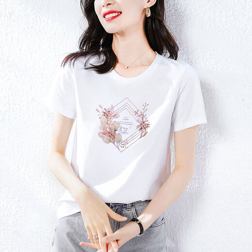 Pierre Cardin Sommer reines Baumwoll-T-Shirt für Frauen kurzärmelige lose Temperament und modischen rosa Körper. Hemd Sommerkleidung 2025 Neues Top 6172 Graues Pulver Kurz-/Ärmel-leichte Luxusprodukte in diesem Jahr m (Empfohlen 80-105 Jin [Jin gleich 0,5 kg])