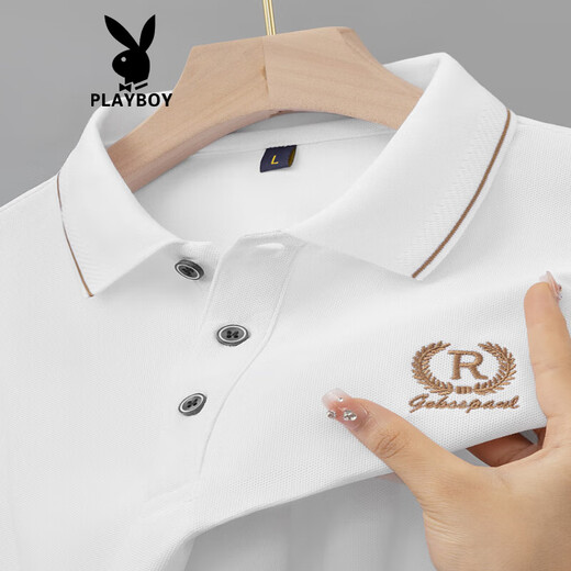 花花公子（PLAYBOY）夏季男士纯棉短袖POLO刺绣翻领宽松T恤原单半袖上衣男装 826军绿色 M 【建议90-110斤】