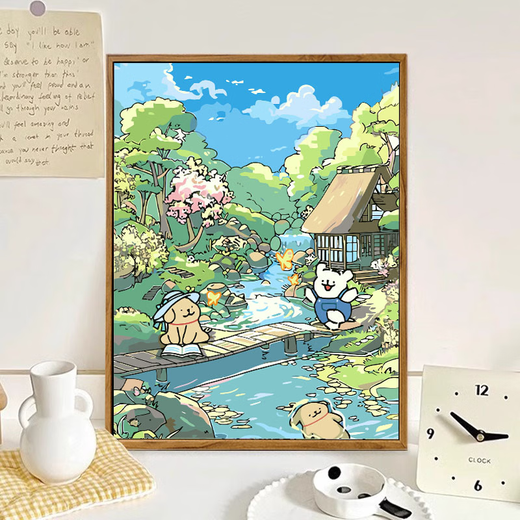 Pintura de tigre de tigre triple de triple Pintura al óleo Digital Cura Cartoon Coloración pintada a mano para niños Pintura al óleo LL13881 acrílico + lienzo de aceite profesional + cepillos profesionales múltiples + herramientas de colgación de pared de 20x30 cm Marco interno de madera maciza de espesor de espesor