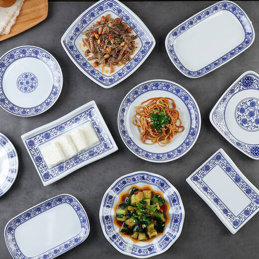 三栖虎圆盘商用塑料火锅配菜小吃盘子酒店餐厅凉菜盘仿瓷快餐盖饭盘 6寸圆盘 p1048-6
