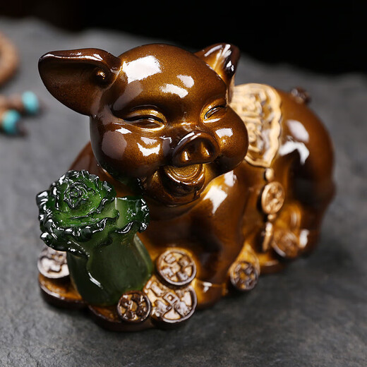 Yunhua Color Changing Tea Pet Lucky Pig Pig Arch Cabbage Tea Table Tea Table Play Golden Pig Fortune Creative Boutique Cute Pig Lucky Pig (Red Turns Gold) Small