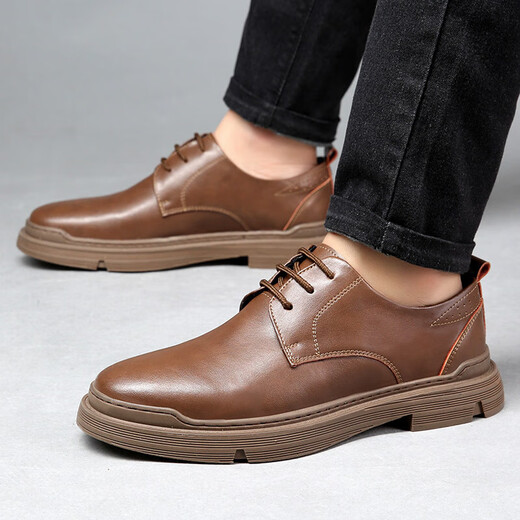 KUCLUT 2025 autumn and winter leather shoes men casual British Martin boots men real I leather Korean style trendy work shoes low top men's shoes 100 brown 9922 44