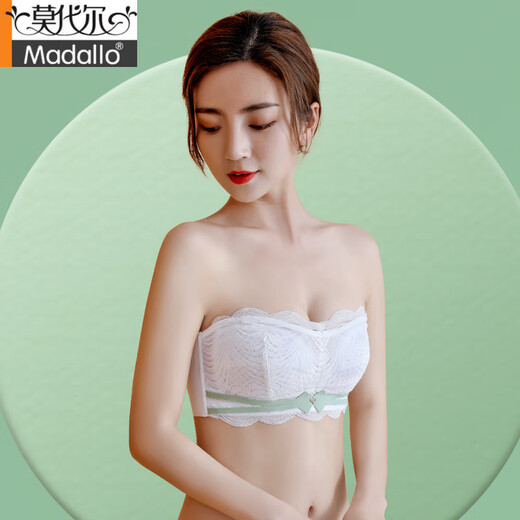 莫代尔无肩带内衣女夏季薄款聚拢防滑大胸显小抹胸防走光裹胸隐形文胸罩 白色+蓝色 75C 34