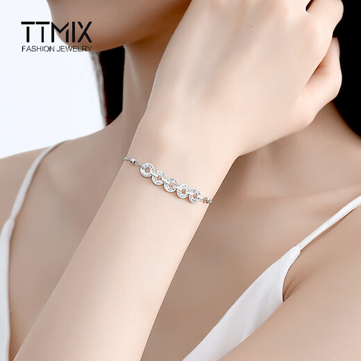 TTMIX Shiny Crushed Ice Five Emperors Money pt950 Platinum Bracelet New Chinese Style Platinum Bracelet Birthday Gift 6.52g 16+2cm