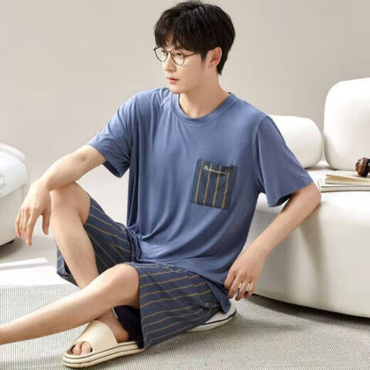 
Wanqin pajamas men's summer loose shorts and shorts plus a large size thin summer home suit wear L [camp 6624 men's home suit 2XL [recommended 140-160Jin [Jin equals 0.5 kg]]