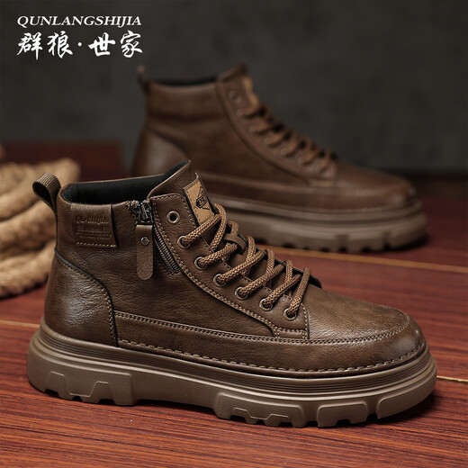 Pack of Wolves Saga Martin boots men's 2025 new autumn and winter genuine leather men's boots thick-soled high-top work boots men's shoes mid-cut sneakers