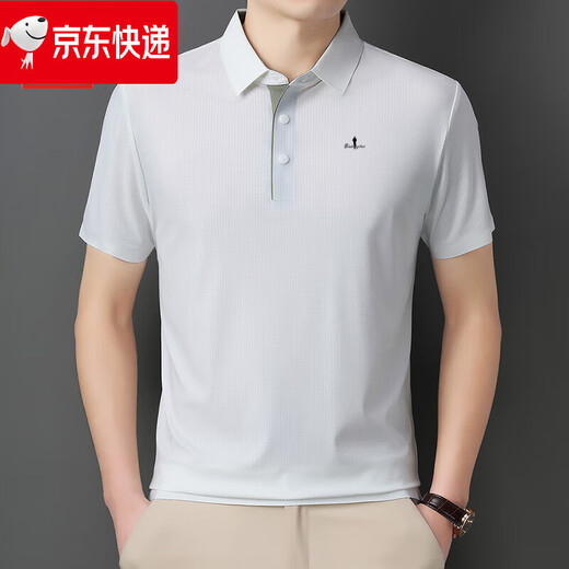 比音勒芬奥莱2025年夏季新款翻领POLO 衫男士薄款短袖t恤纯色半袖 岩灰 BY-15810 3XL 175-190斤穿