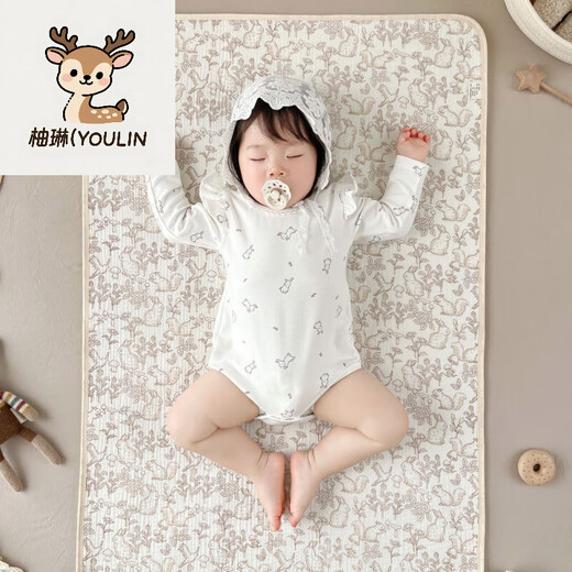 柚琳（YOULIN）隔尿垫新生婴儿皱布棉纱布防水防滑透气儿童可水洗垫防尿床尿垫 小黄花 70x100cm