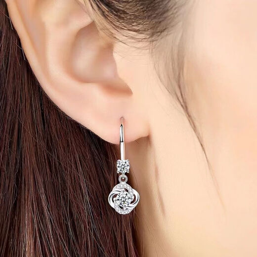 Platinum earrings pt950 long earrings niche design high-end earrings temperament simple hook platinum earrings for women 3.9g Eternal Love Earrings White Diamond
