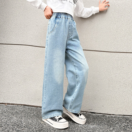 
Wooden wooden house girls jeans spring and autumn children's loose wide-leg pants medium-sized children's casual trousers spring fashionable and fashionable children's clothing