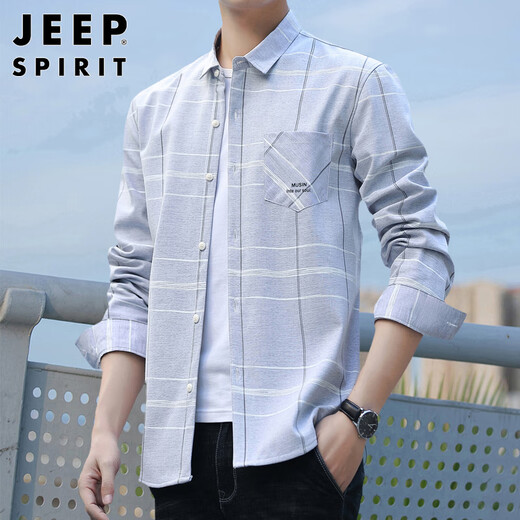 JEEP SPIRIT Jeep long-sleeved shirt men's autumn and winter Korean style casual velvet warm shirt men's jacket gray 2XL