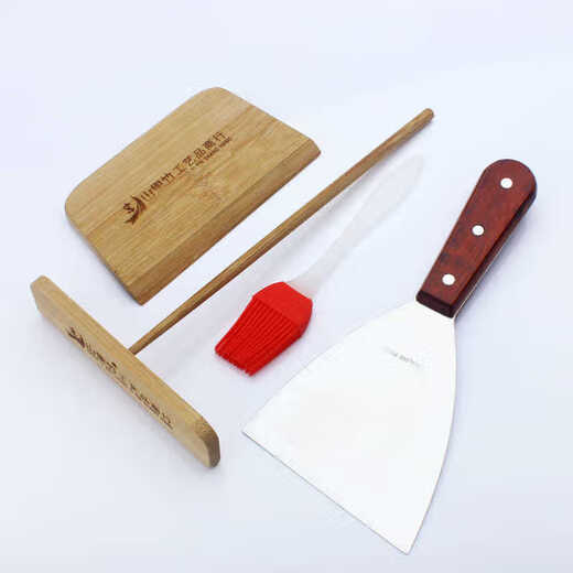 Raft core bamboo dragonfly pancake artifact household tools fried grain cake scraper egg cake rake stand combination set 13cm rake/14cm bamboo scraper/wool brush