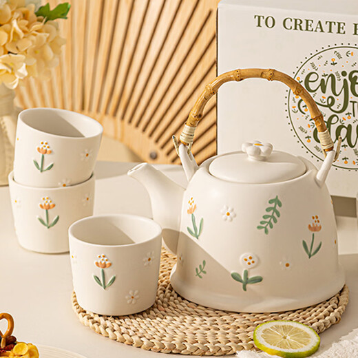 Meidu ceramic water set mug afternoon tea living room flower teapot teacup set housewarming wedding gift box small daisy flower tea set one pot four cups