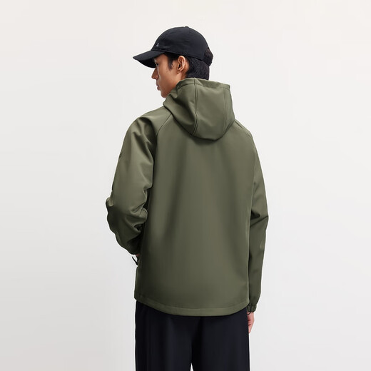 JACK&JONES Men's 25th Autumn and Winter Soft Shell Jacket Men's Hooded Water-Repellent Outdoor Velvet Warm Loose Casual Jacket E05 Tea Green Regular M (175)