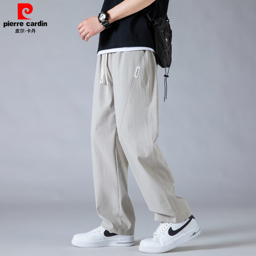 皮尔卡丹（pierre cardin）男士冰丝裤子2025夏季薄款透气速干直筒裤卡其宽松垂感弯刀休闲裤 灰色6636 3XL