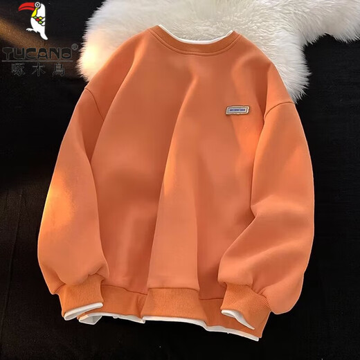 Woodpecker long-sleeved T-shirt men's round neck bottoming shirt for men and women couples autumn and winter youth loose sweatshirt men's top white regular XL (recommended weight 120-140Jin Jin equals 0.5 kg)