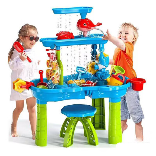 OTHER/Other children's water curtain waterfall play table play pool sand table indoor and outdoor multi-function beach toy trolley dump truck color box [number] blue water play beach game wall-9905