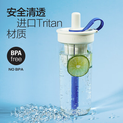 LOCK&LOCK Sakura Straw Milk Tea Cup Summer Plastic Water Cup Outdoor Portable Handle Water Cup 720mL White