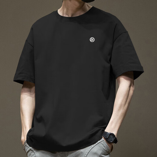 Lilang Trendy American Kurzärmelte T-Shirt Herren Sommer Pure Cotton Round Hals vielseitig Casual 2025 Neue Modemarke Loose Hong Kong Style T-Shirt White-1365 Kurzärärmelte-Pure-Baumwolls [Empfohlen 80-110jin [Jin gleich 0,5 kg] b